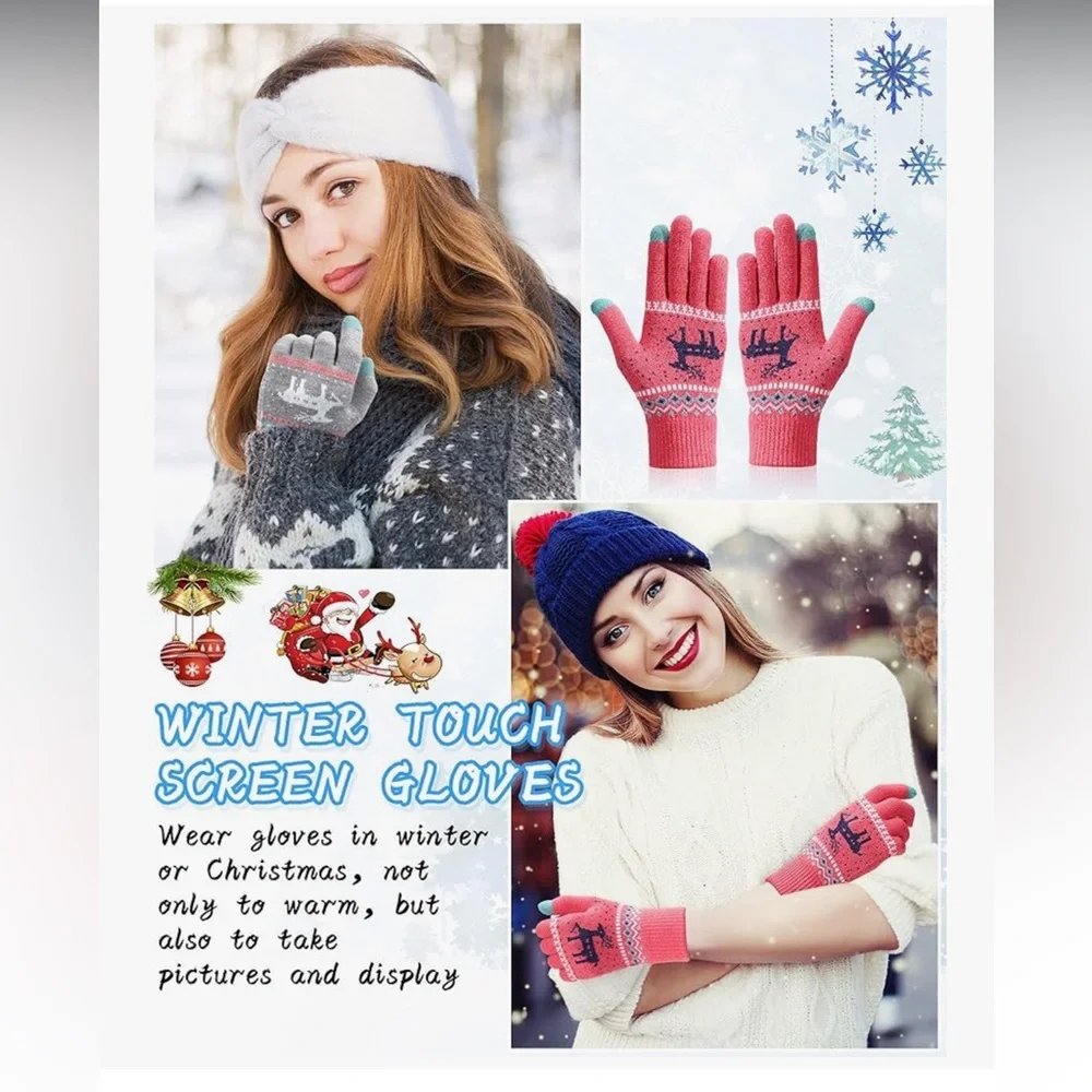 🆕 4 Pairs Women's Winter Touch Screen Gloves Warm Fleece Lined Knit Gloves